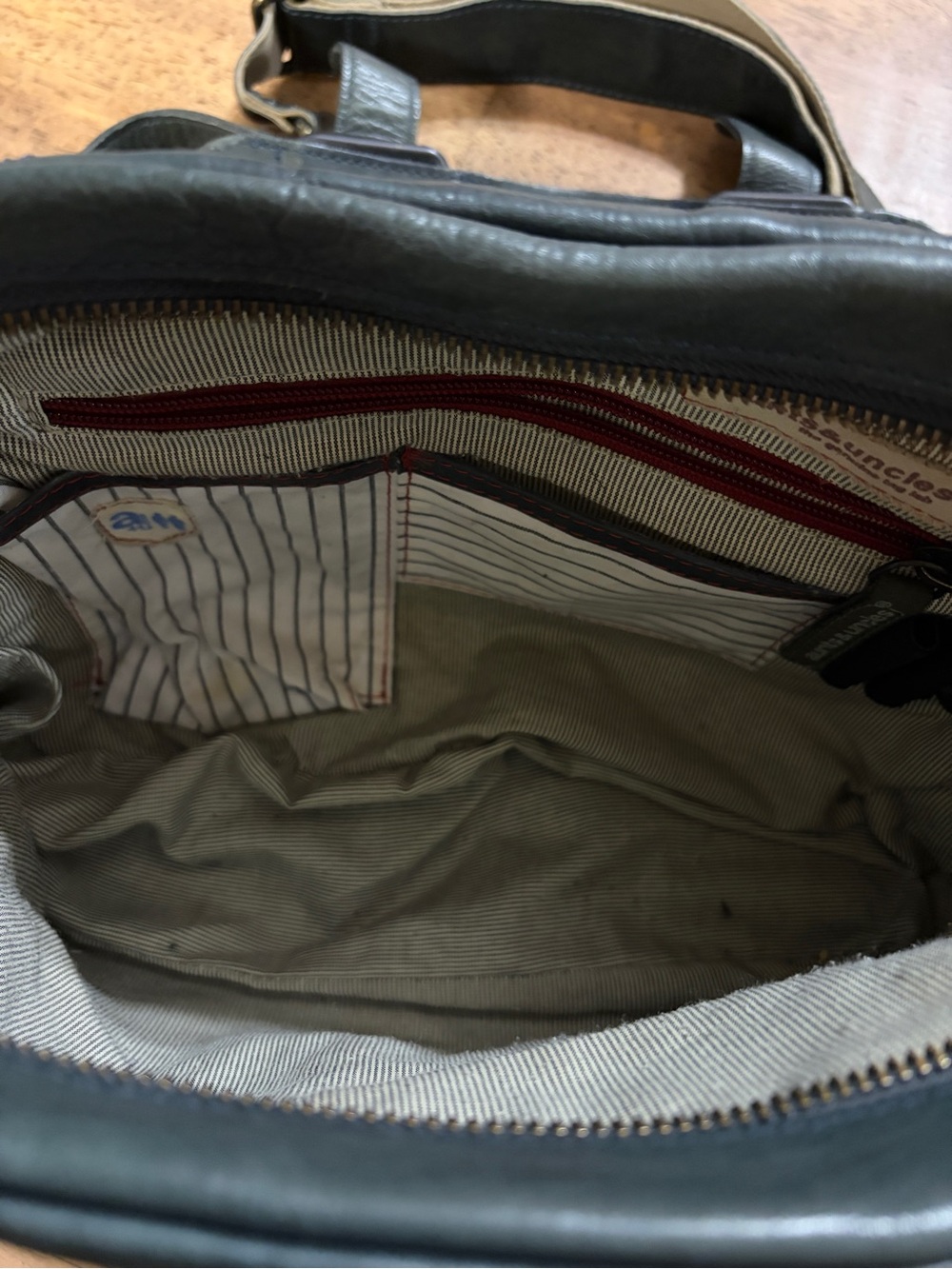 Classic Olive Green Leather Messenger Bag for Men - Picture 6 of 7